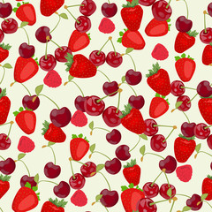 Seamless colorful background made of strawberry, raspberry and c