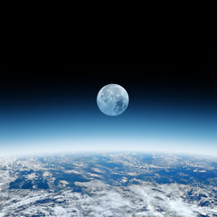 Naklejka na ściany i meble Earth with a Moon on a starless background.