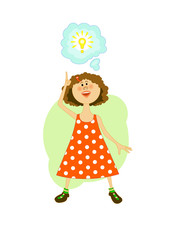 Girl in orange dress and light bulb.