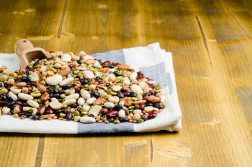 legumes on wood, close up, background