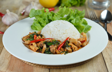 stir fried chicken with holy basil  and hot chilli