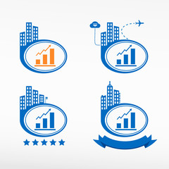 Graph icon on city background.