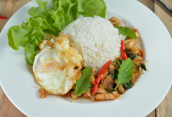 stir fried chicken with holy basil  and hot chilli