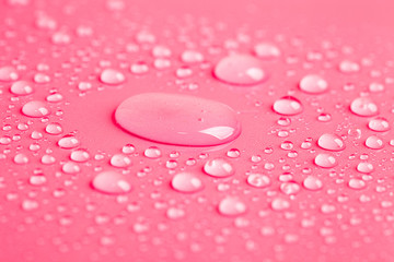 Drops of water on a color background. Toned pink. Shallow depth