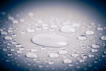Drops of water on a color background. Toned gray. Shallow depth