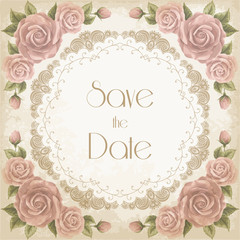 Vintage wedding invitation with roses
