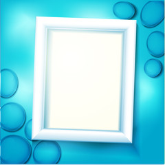 Frame under water, blue background with sea pebbles and waves