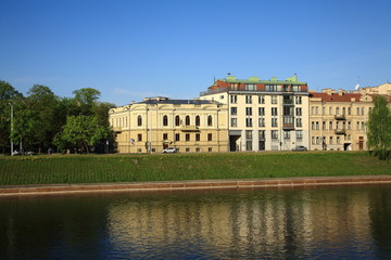 Buildings on the River Neris bank
