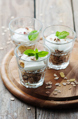 Healthy breakfast with muesli and yogurt