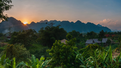 Fototapeta na wymiar Sun set in Vang Vieng, Laos
