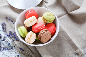 Delicious macaroon in a bowl