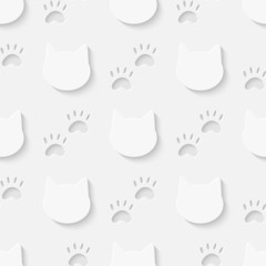 Cat head and paw silhouette seamless pattern