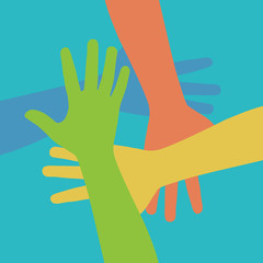 Team symbol. Multicolored hands