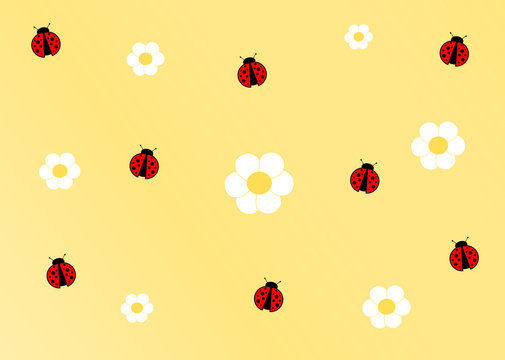 cute ladybug yellow cartoon background