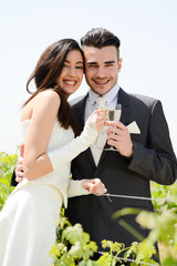 wedding cheerful married young couple bride and groom