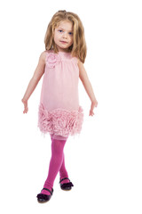 Full length portrait of an adorable liitle girl with pink dress