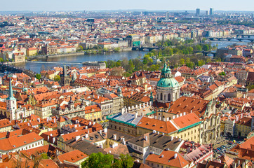 Naklejka na ściany i meble Aerial view of Prague (Czech Republic)
