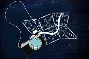 travel industry: camera and map illustration