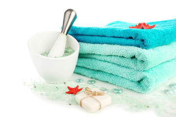 Still life with terry towels isolated on white