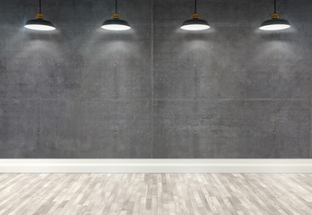 3d concrete  room with ceiling lamps