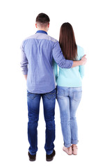 Back view of young couple isolated on white
