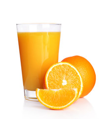 Glass of orange juice isolated on white