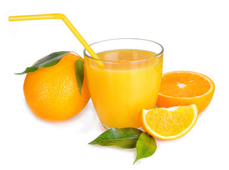 Glass of orange juice isolated on white