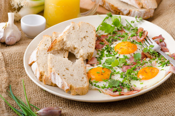 Spring omelette with bacon, egg and herbs