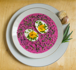 Cold beetroot soup with egg (chłodnik litewski)  - obrazy, fototapety, plakaty