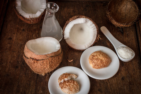 the broken coconut. delicious fruit for Indian food