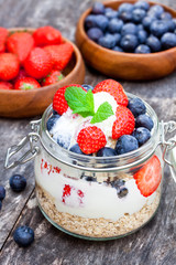 fresh yogurt with oat flakes and berries