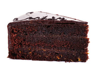 Piece of chocolate cake isolated on white