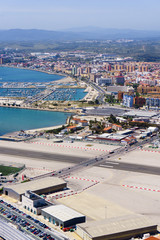 Gibraltar city and airport runway and La Linea de la Concepcion