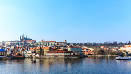 Naklejka na ściany i meble Beautiful view to Vltava and bridges in Prague, Czech republic