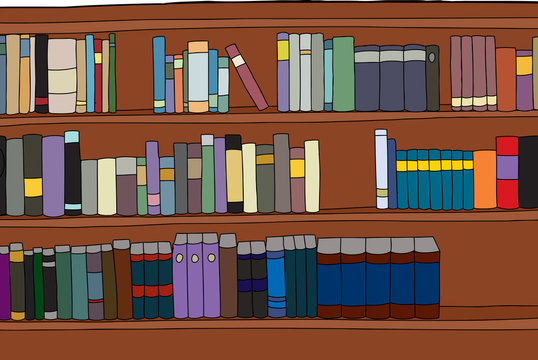 Three Rows of Books on Shelf