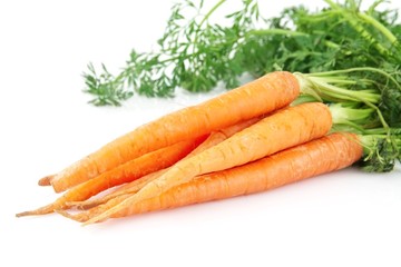 Fresh carrots isolated on white background