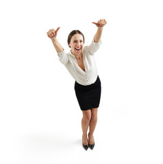 smiley woman in formal wear