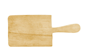 Rustic wooden chopping board with handle isolated
