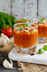 Fresh gazpacho on a wooden table