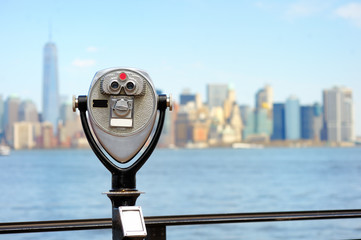 Binoculars looking to the Manhattan skyline
