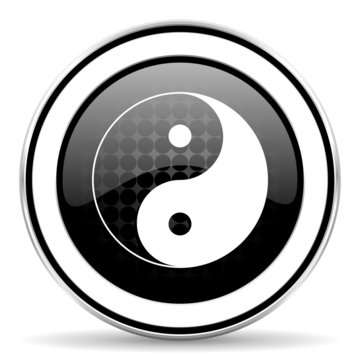 ying yang icon, black chrome button