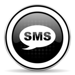 sms icon, black chrome button, message sign