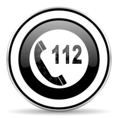 emergency call icon, black chrome button, 112 call sign