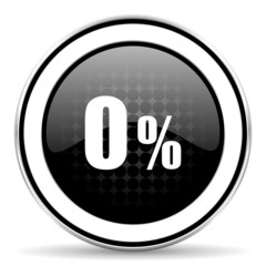 0 percent icon, black chrome button, sale sign