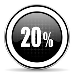 20 percent icon, black chrome button, sale sign