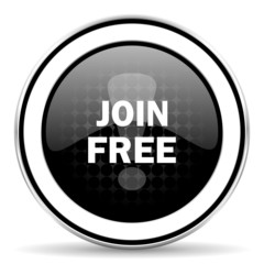join free icon, black chrome button