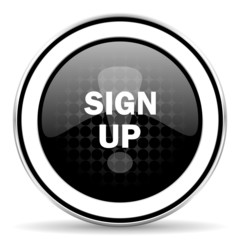 sign up icon, black chrome button