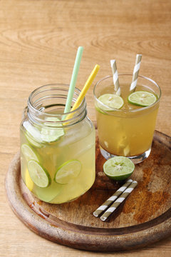 cold gold soft drink from lime and honey