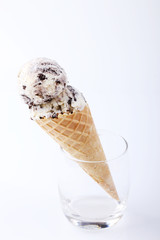 homemade cookie and cream ice cream scoop in clear glass