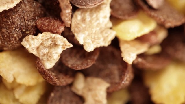 Cereal breakfast: chocolate muesli in bowl, closeup
